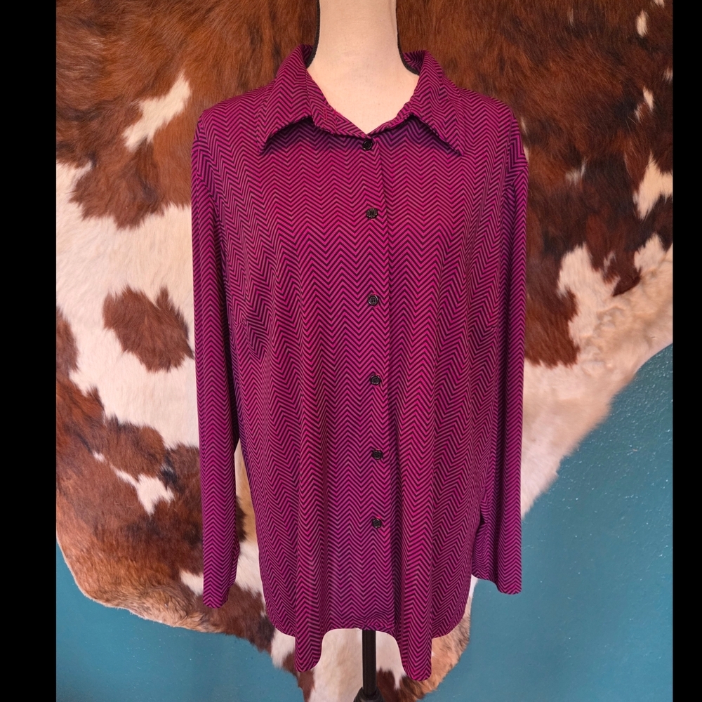 Worthington Fuchsia Zigzag Button-Down Shirt